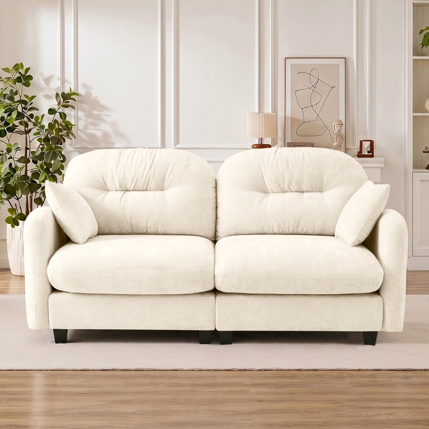 Modular Sectional Sofa Cloud Couch Loveseat Chenille Fabric Tufted Sofa Ergonomic 2-Seater Couch with Wooden Base for Living Room, Apartment, Beige