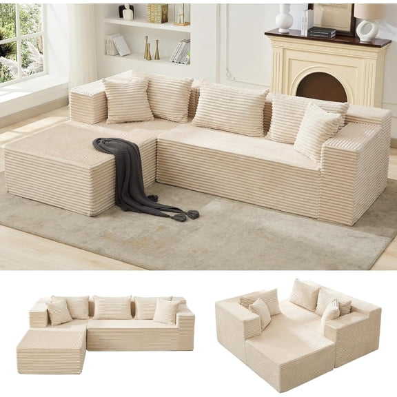 Modular Sectional Sofa Cloud Sectional Couch, 106" Comfy L Shaped Black Couches for Living Room,Oversized Sofa Sleeper with Deep Seat, No Assembly Required