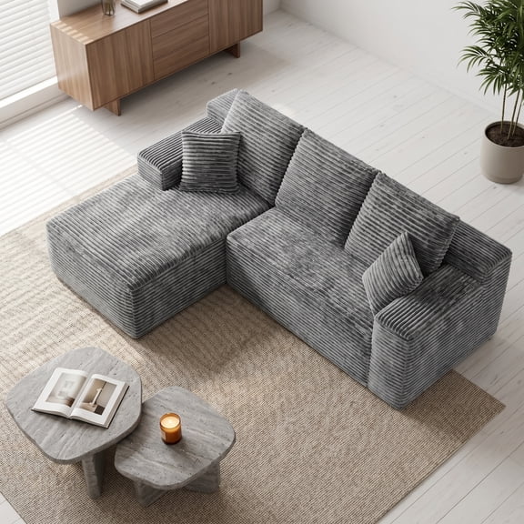 Modular Sectional Sofa Cloud Sectional Couch, 135" Comfy Fluffy L Shaped Boneless Black Couches for Living Room, Deep Seat Memory Foam Plush Corduroy Couch Sectionals with Left Facing Chaise Sofa