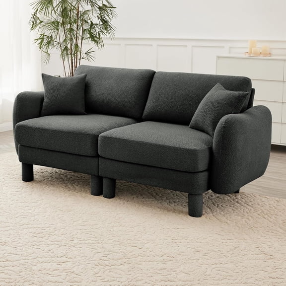 Modular Sectional Sofa, Comfy Boucle Fabric Loveseat Sofa, 2-Seater Wide and Deep Seat Dark Gray Sofa Cloud, Shell-Shaped Armrests Cylindrical Legs Couch for Living Room, Bedroom, Apartment