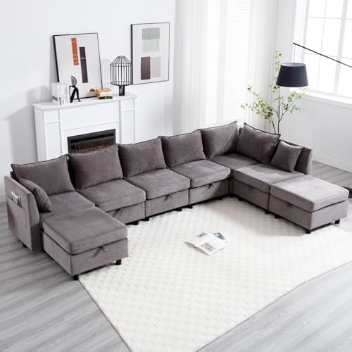 Modular Sectional Sofa Convertible L U Shaped Sofa Couch with Storage ...