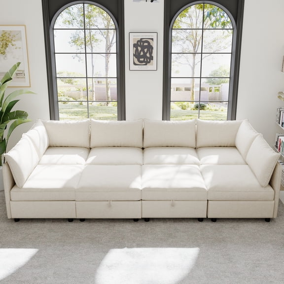 Modular Sectional Sofa, Convertible Sofa Seat With Storage, Sleeper Sectional Sofa Set, Fabric Flexible Modular Combinations for Living Room