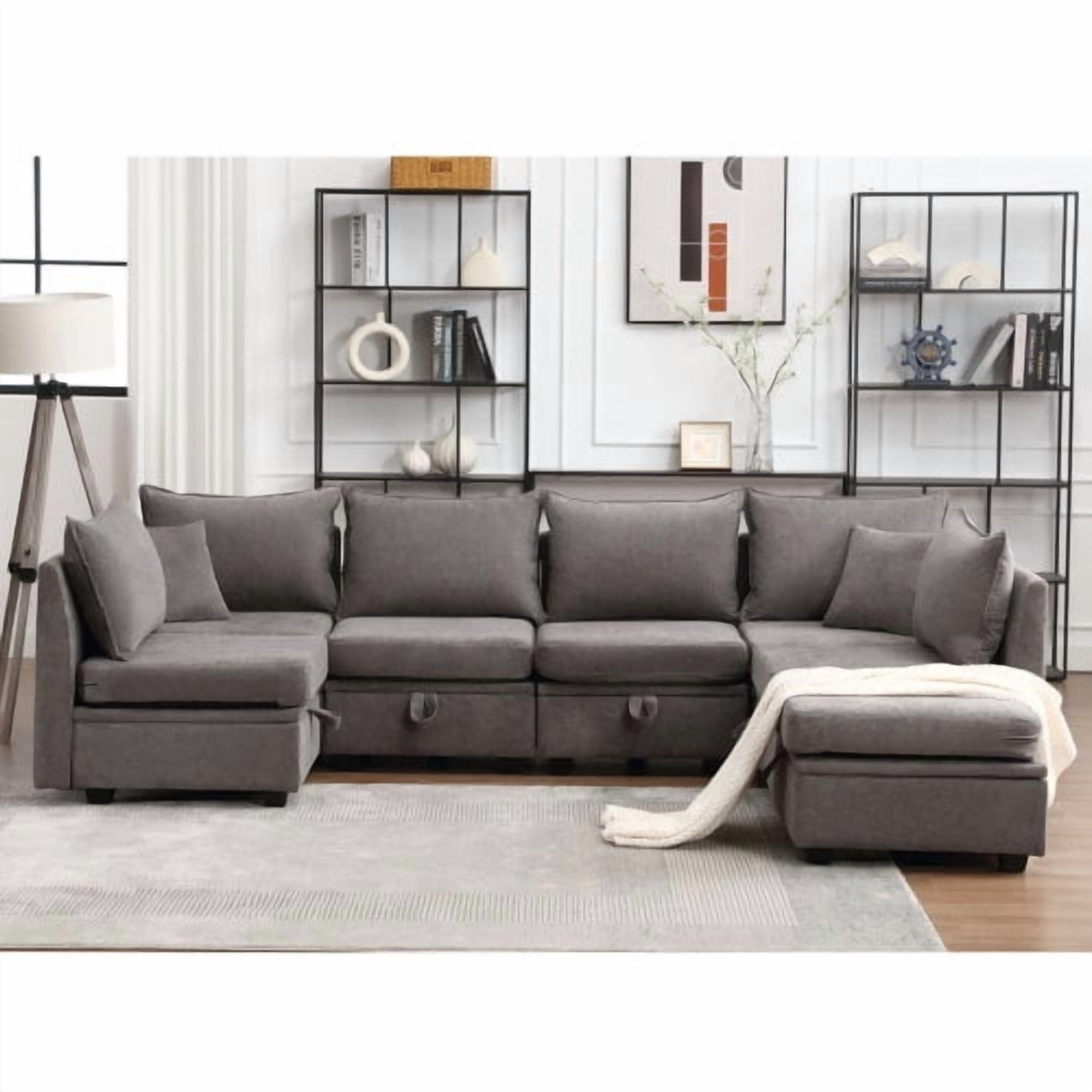 Modular Sectional Sofa, Convertible U Shaped Sofa Couch with Storage, 7
