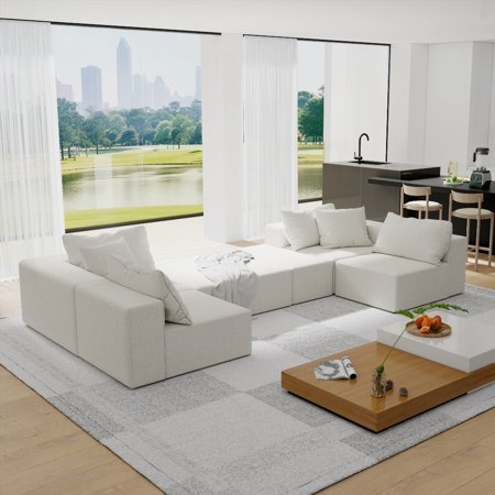 Modular Sectional Sofa Couch, 132" L Shape, 6 Pillows Included, Free Combination for Rooms