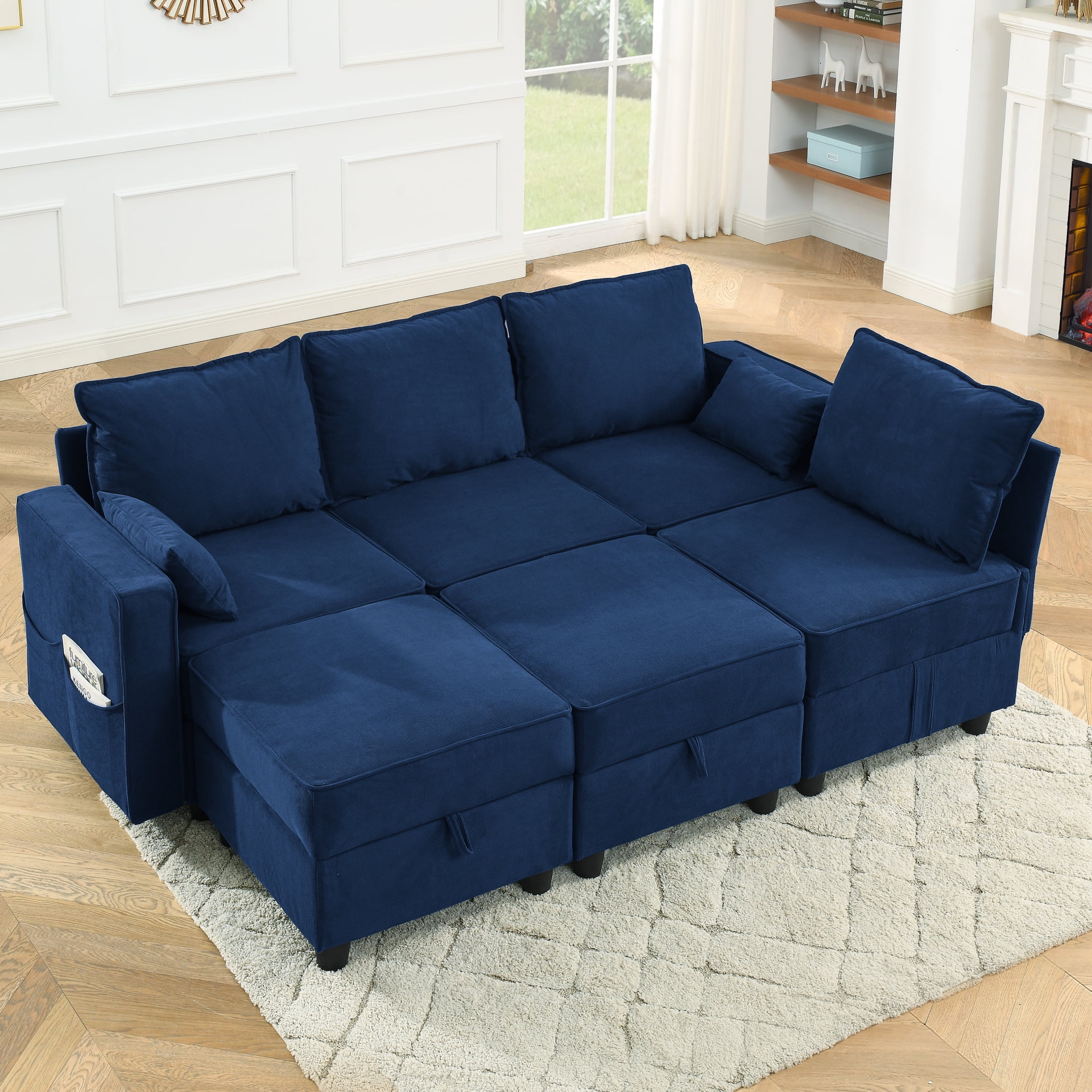 LLappuil Modular Sectional Sofa, Modular Sectional Couch with Storage, 6 Seat Corduroy Oversized Sofa with 6 Back Cushion 6 Throw Pillow Yellow