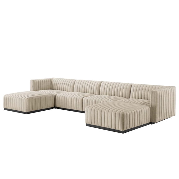 Modular Sectional Sofa Couch, Beige Black, Fabric, French Living Lounge Cafe Lobby Hospitality Restaurant, Modern Contemporary HB34029