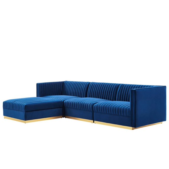 Modular Sectional Sofa Couch, Blue Navy, Velvet, Living Kitchen Cafe Bistro Hospitality Restaurant, Modern Contemporary Boutique HB34123