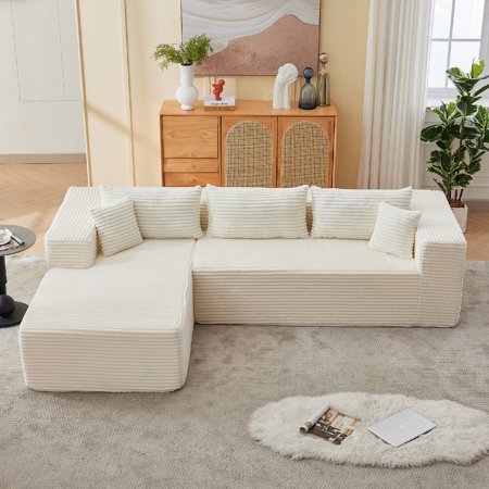 Modular Sectional Sofa Couch with Chaise, Modern L-Shaped Cloud Couch with Deep seat Sectional Couches for Living Room, Bedroom, Office, No Assembly, White