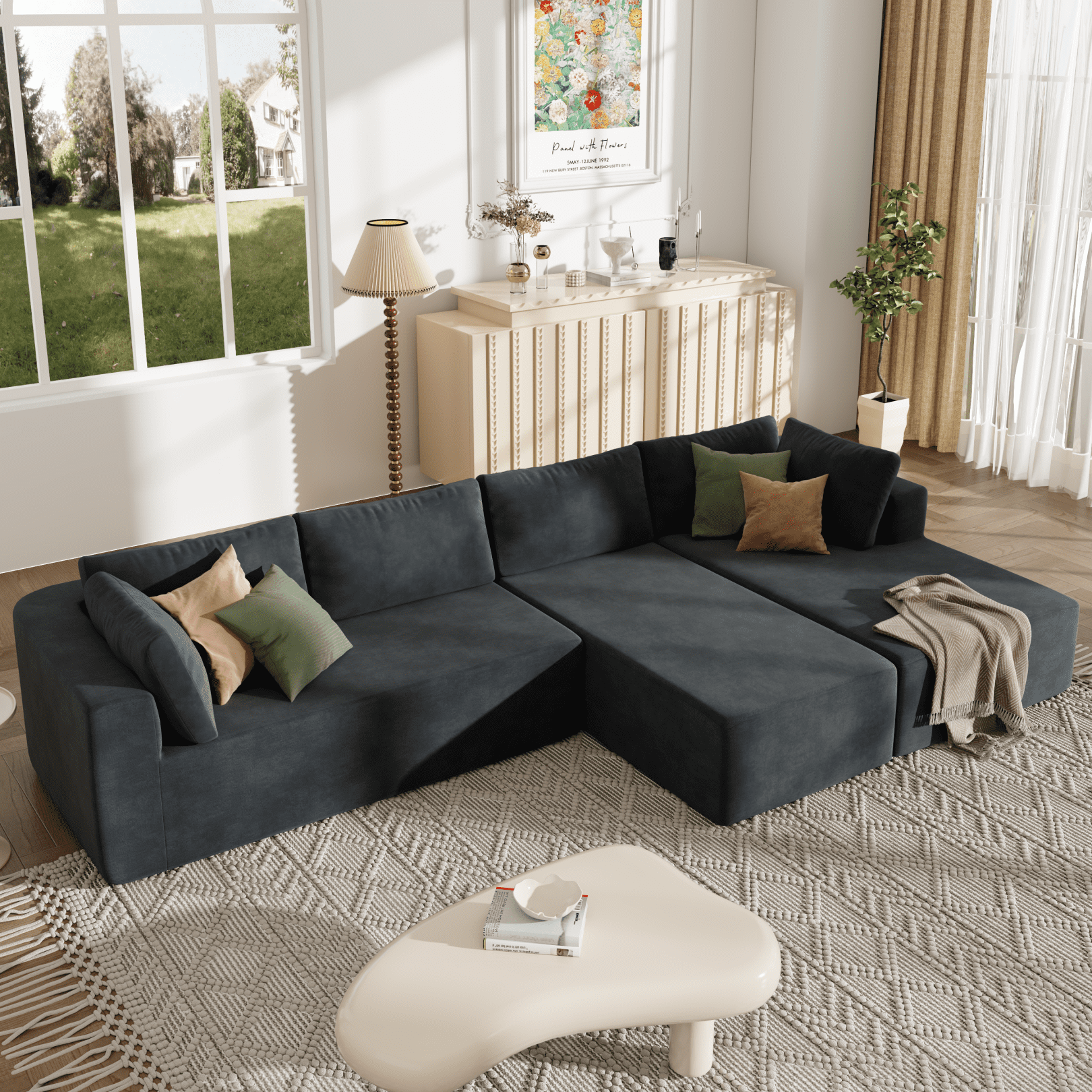 Modular Sectional Sofa Couch, L-Shape Upholstered Cloud Couch with Deep ...