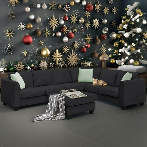 Modular Sectional Sofa Couch, Living Room Sofa Couch for Department, Black