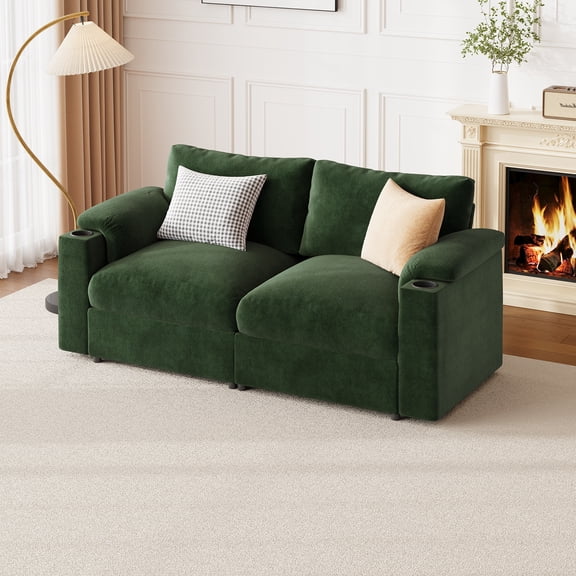 Modular Sectional Sofa Couch for Living Room Velvet Couches Oversized U Shaped Convertible Sleeper Sofa Chaise Detachable Armrest Cushion Cup Holder (Black, 8 Seats)