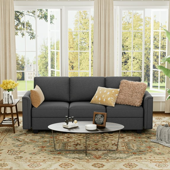 Gray Linen Modular Sectional Sofa with Storage Seats: Convertible Couch for Living Room, Wide 27'' Seats, Memory Foam Cushions, Flexible U/L Shape