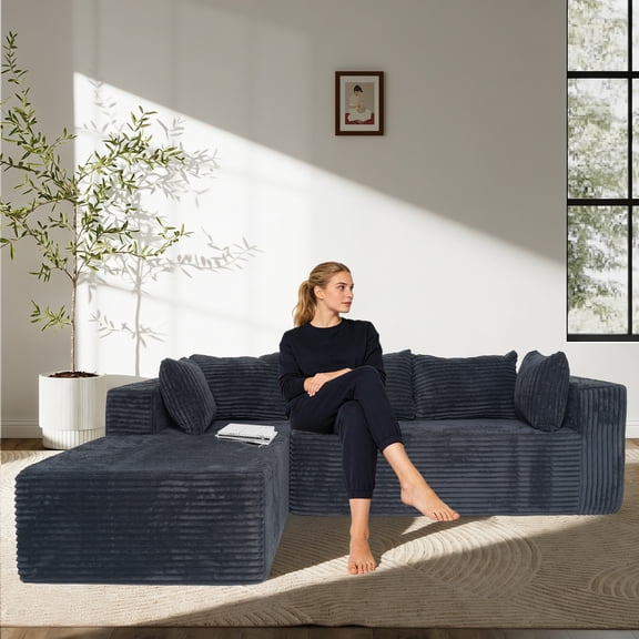 Modular Sectional Sofa Couches L-Shape Couch 3 Seat Modular Sofa Cloud Couch, Memory Foam Sectional Couches for Living Room, Cloud Couch with Oversized Chaise