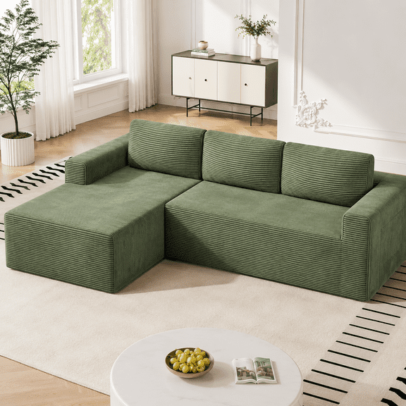 Modular Sectional Sofa Couches L-Shape Couch 3 Seat Modular Sofa Memory Foam Sectional Couches for Living Room, Cloud Couch with Oversized Chaise (Green Stripe, 94.5" Left Facing Chaise)