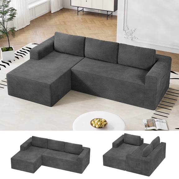 Modular Sectional Sofa Couches L-Shape Couch 3 Seat Modular Sofa Memory Foam Sectional Couches for Living Room, Cloud Couch with Oversized Chaise (Grey Stripe, 94.5" Left Facing Chaise)