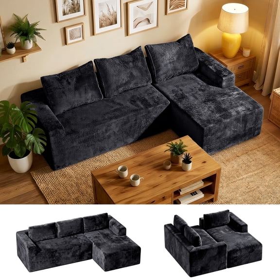 Modular Sectional Sofa Couches L-Shape Couch 3 Seat Modular Sofa Memory Foam Sectional Couches for Living Room, Cloud Couch with Oversized Chaise(Right Facing Chaise, Black)