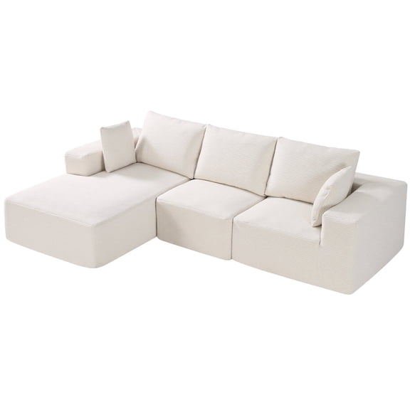 Modular Sectional Sofa, L-Shaped Cloud Couch with High-Rebound Sponge Cushions, Reversible Chaise Living Room Couch for Apartments, Light Beige