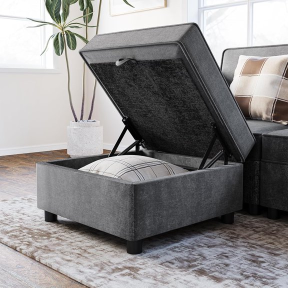 Modular Sectional Sofa Middle Module with Storage, 11-Position Adjustable Backrest, Chenille Upholstered Accent Seat,Armless Sofa Section for Living Room, Apartment, Home Office,Grey