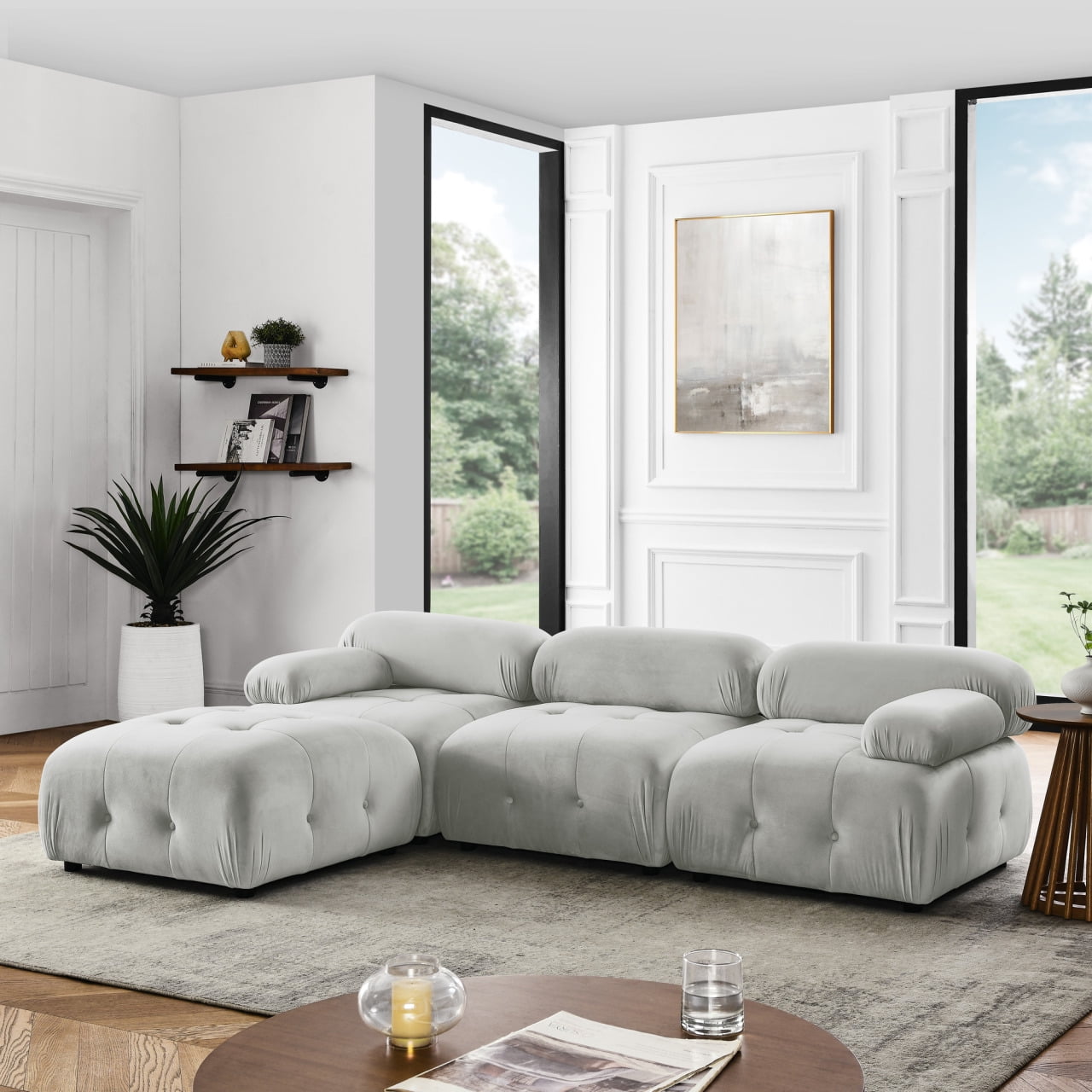 Modular Sectional Sofa Modern Button Tufted Designed Cloud Sofa with Convertible Ottoman 3 Seat L Shape Sectional Couch and DIY Combination for Living Room Bedroom Grey Velvet Walmart