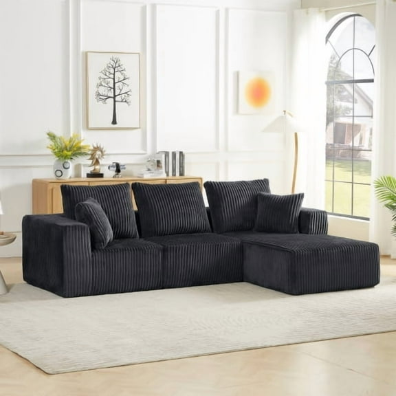 Modular Sectional Sofa, Modern Corduroy Cloud Couch with Deep Seat, 4-Seater Upholstered Sofa for Living Room Apartment, No Assembly Required, Dark Grey