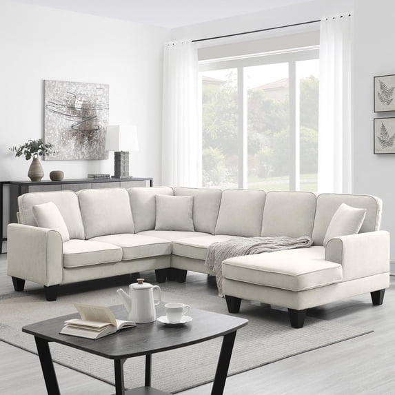 Modular Sectional Sofa,Modern U Shape Sectional Sofa,7 Seat Fabric Sectional Sofa Set with 3 Pillows Included for Living Room,Apartment,Office,Beige