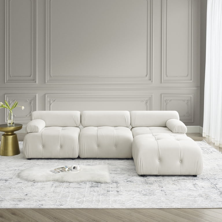 Modular Ottoman Sofa Sectional - Corduroy, Plush, DIY L-Shape Or U-Shape, White