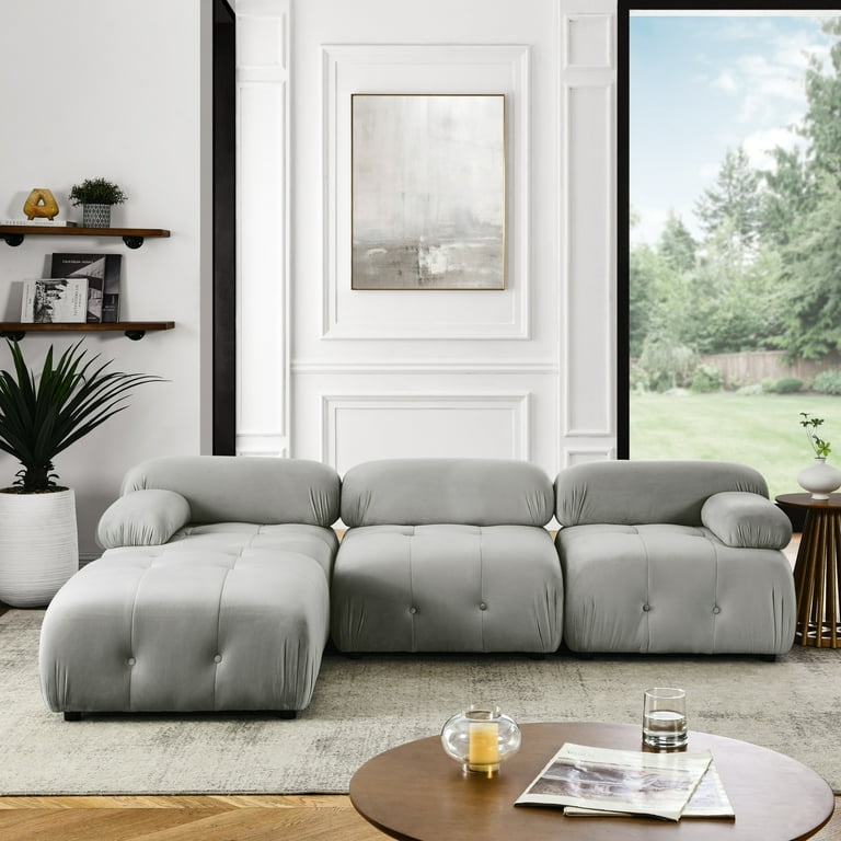 Modular Sectional Sofa Modern Velvet Living Room Cloud Sofa with Button Tufted Designed DIY Combination L Shaped Couch with Reversible Ottoman Light Grey Walmart
