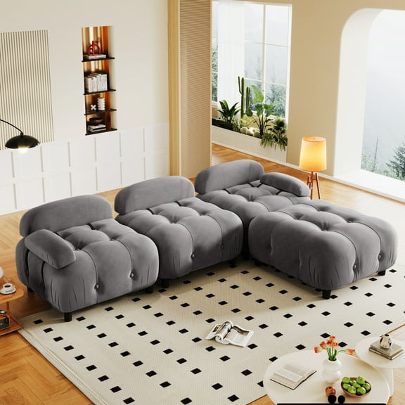 Modular Sectional Sofa, ONE PIX 93" L Shape Reversible Sofa, Modern Button Tufted Cloud Couches for Living Room, Apartment, Office, Gray