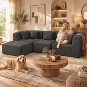 110" Modular L Shaped Sectional Sofa, Upholstered Deep Seat Cloud Couch No Assembly Required with Movable Ottoman & 5 Pillows for Living Room,Bedroom,Office (Gr
