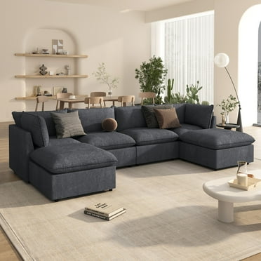 Modular Sectional Sofa, Oversized 136 Inch U Shaped Cloud Couch with Movable Ottomans, 4-Seater Comfy Deep Seat Couch Set for Living Room, Gray