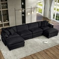 thumbnail image 1 of Modular Sectional Sofa with Oversized Deep Seat & U-Shaped Design, 2 Movable Ottomans, Side Storage Pockets, 4-Seater Chenille Cloud Living Room Couch, Black, 1 of 9