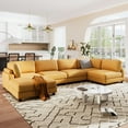 thumbnail image 1 of Modular Sectional Sofa, Oversized U Shaped 6-Seater Couch with Ottoman, Extra Deep Seat, Detachable Cushion, Rubber Wood Legs & Pillows, Reversible Sleeper Chaise Bed for Living Room, Office, Yellow, 1 of 9