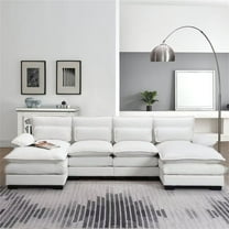 Modular Sectional Sofa Set, 110.5" Oversized U-shaped Sectional Sofa Couch with Chaise Lounge and Waist Pillows, 6-Seat Upholstered Symmetrical Sofa Furniture for Living Room Apartment, White