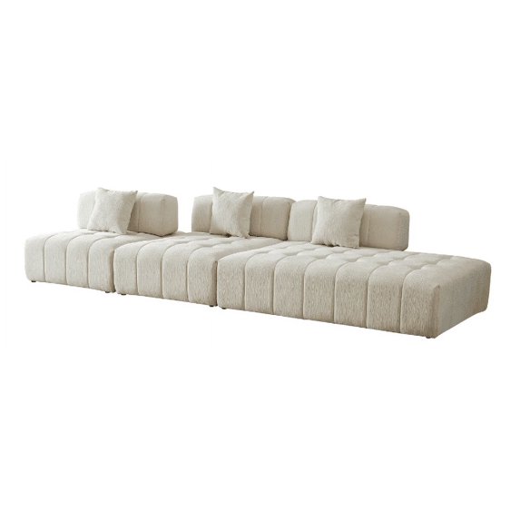 Modular Sectional Sofa Set with 2 Single Seats and a Loveseat, Linen Armless Sofa with Plastic Legs and Tufting Backrest, Modern Upholstered Sofa for Living Room, Apartment and Small Space, Beige