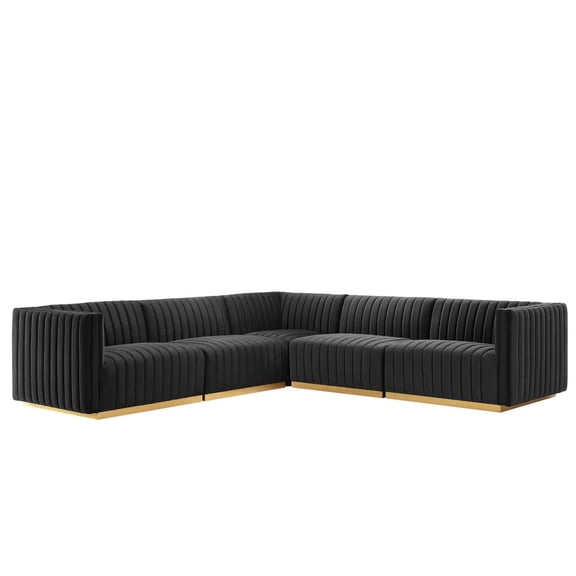 Modular Sectional Sofa Set, Gold Black, Velvet, French Living Lounge Cafe Lobby Hospitality Restaurant, Modern Contemporary Boutique HB34198