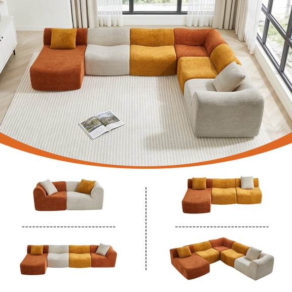 Modular Sectional Sofa, Teddy Fleece Compressed Couch, Boneless Design L-Shaped Sofa with Chaise Lounge, Free Combination Arrange in Any Shape, No Assembly Cloud Sofa for Living Room Small Apartment
