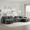 thumbnail image 1 of Modular Sectional Sofa U Shaped Chenille Couch 6-Seat Reclining Seating Arrangement with Movable Storage Ottomans Adjustable Console Hidden Cup Holders Wooden Shelf Flip Lid Compartment (Grey), 1 of 9