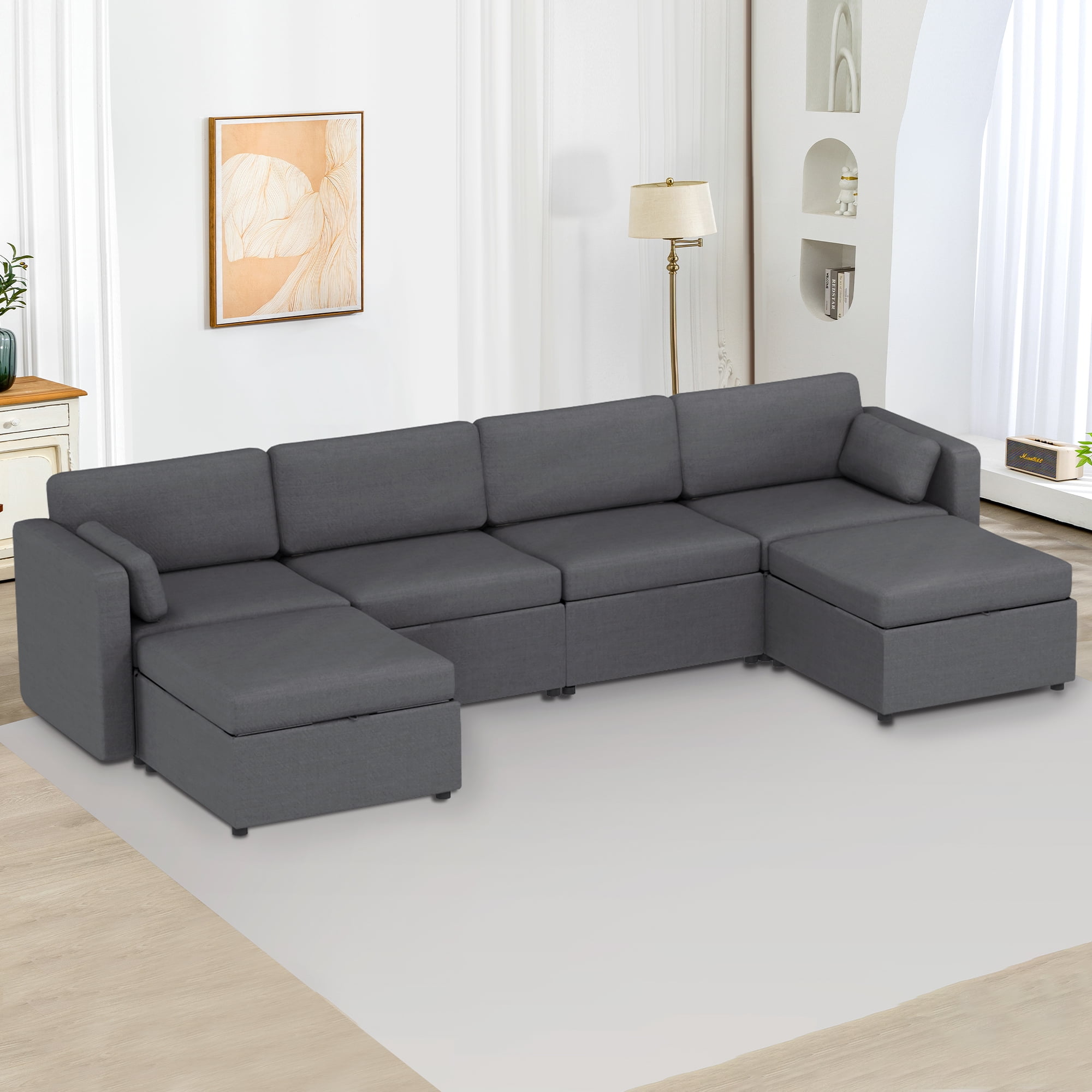 Modular Sectional Sofa U Shaped Couch with Storage Ottoman, 141 ...