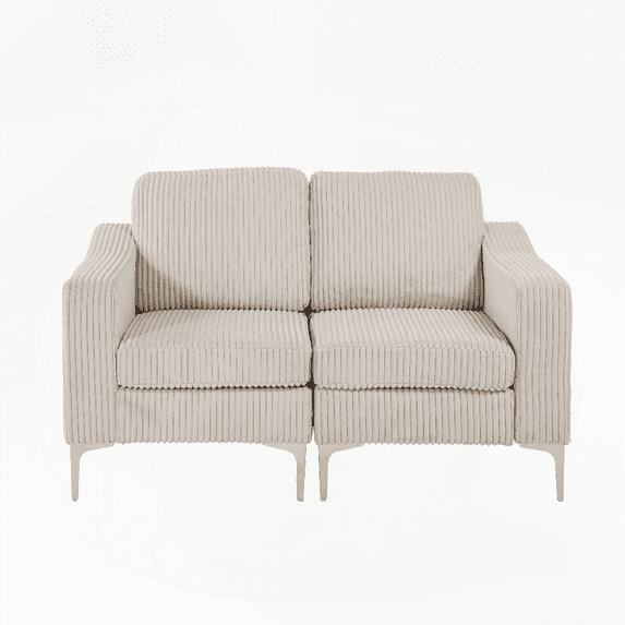 Modular Sectional Sofa for 2 Seaters | Corduroy Beige | Easy Assembly & Space Adaptable