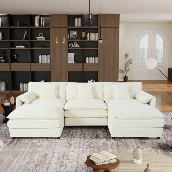 Modern U Shaped Sectional Sofa in Chenille with Oversized Seat (3-Seater, 35.43"×29.92")