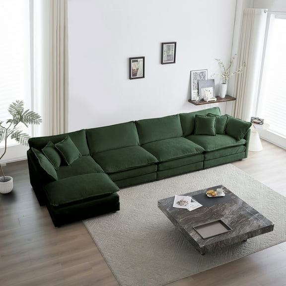 Modular Sectional Sofa for Living Room,U Shaped Couch 5 Seater Convertible Sectional Couch with 1 Ottoman ,Green Chenille