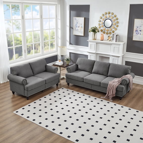 Modular Sectional Sofa with Hidden Storage, Upholstered Small Couch with Nailhead, Comfy Cloud Couch with Solid Wood Legs for Living Room, Grey