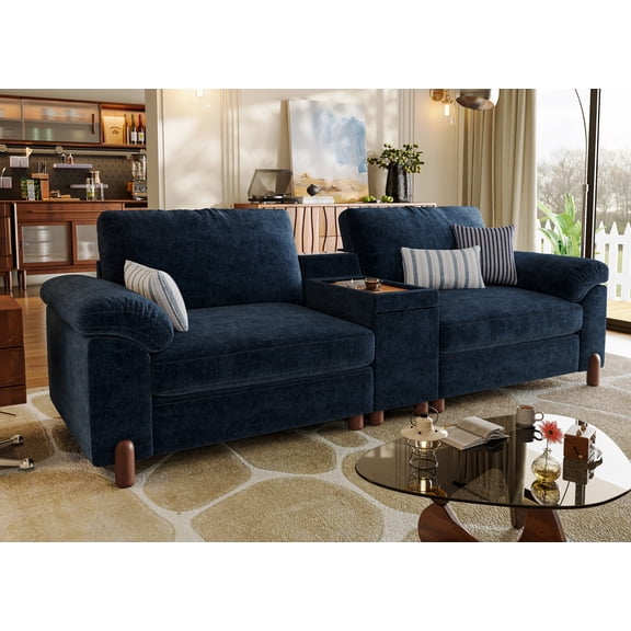 Modular Sectional Sofa with Removable Washable Covers, Oversized Deep Seat 2 Seater Loveseats with Console, Chenille in Navy Blue
