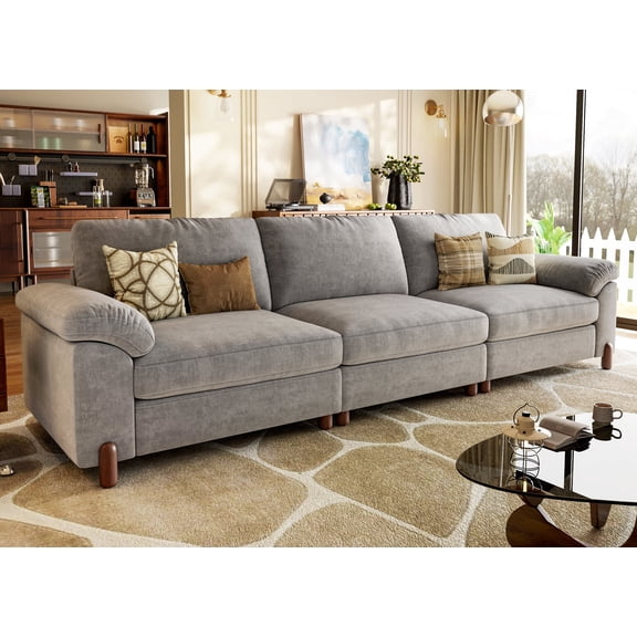 Modular Sectional Sofa with Removable Washable Covers, Oversized Deep Seat 3 Seater Couch, Chenille in Light Gray