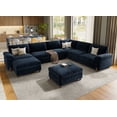 thumbnail image 1 of Modular Sectional Sofa with Removable Washable Covers, Oversized Deep Seat 6 Seater V Shaped Couch with Storage Ottoman, Chenille in Navy Blue, 1 of 8