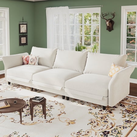 Modular Sectional Sofa with Storage Ottoman, 3 Seat Modular Sectional Couch, Oversized Deep Seat Chenille Sofa for Living Room