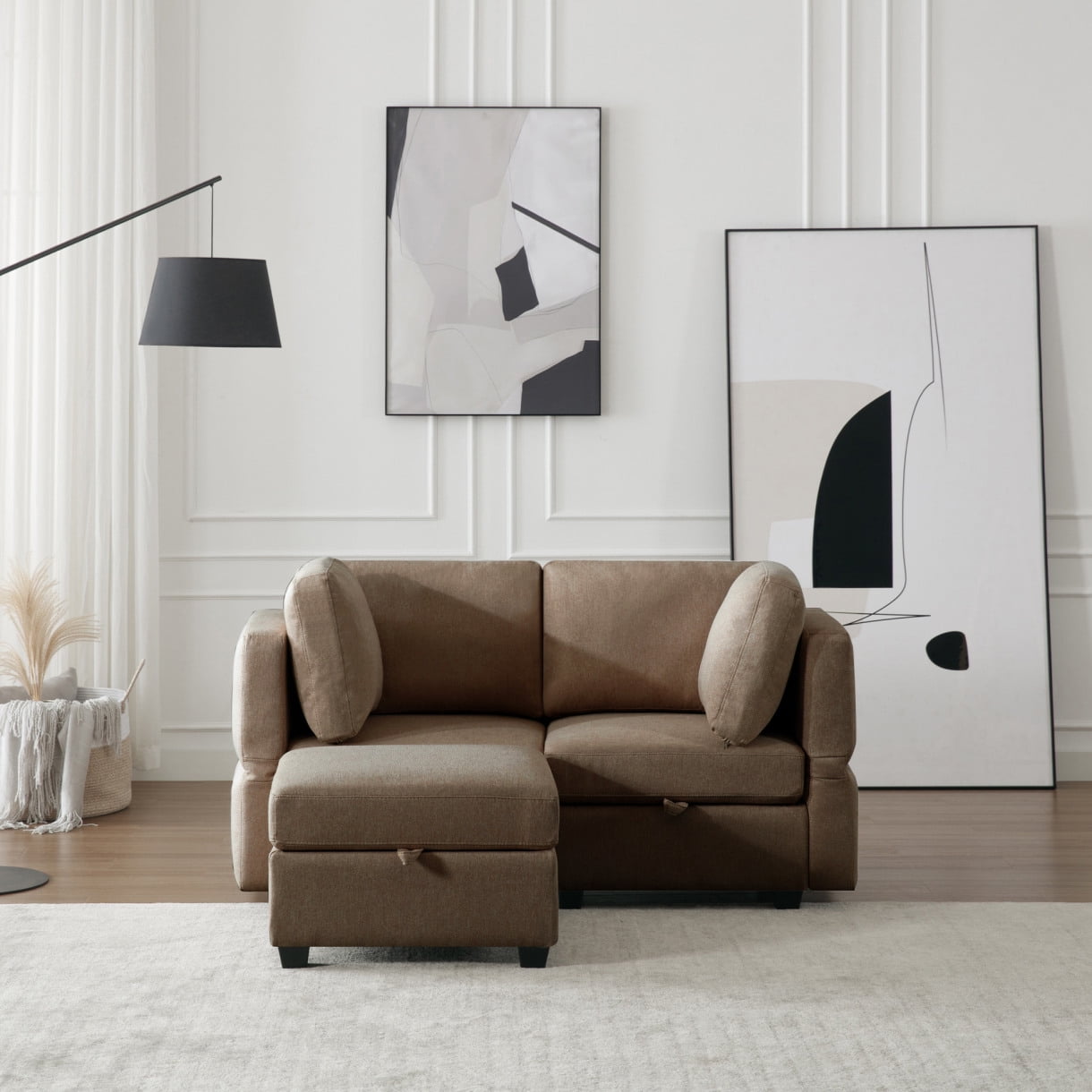 Modular Sectional Sofa With Storage Ottoman Space Saving Convertible