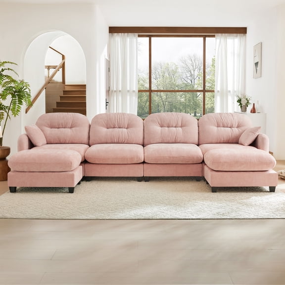 Modular Sectional U Shaped Couch with Ottoman, Soft Chenille Fabric Tufted Cushion Backrest Design, High-Density Foam Ergonomic design, Elegant Armrests, Easy Install Fits Bedrooms Living Rooms(Pink)