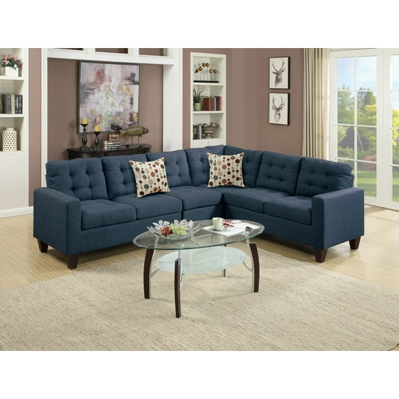 Modular Sectionals Living Room Sectional Sofa Modern Navy 4pcs Set Polyfiber Tufted Love-seat Corner Wedge Armles Chair
