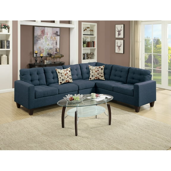 Modular Sectionals Living Room Sectional Sofa Modern Navy 4pcs Set Polyfiber Tufted Love-seat Corner Wedge Armles Chair